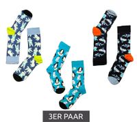 3 Pairs of Happy Socks Polar Edition Cotton Socks with Polar Bears, Penguins, and Whale Print Value Pack in Gift Box P000551 Blue/Navy/Black