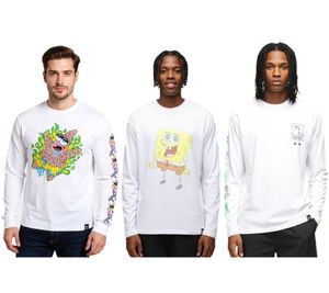 RE:COVERED X nickelodeon Herren Langarm-Shirt mit verschiedenen Prints SpongeBob Schwammkopf Baumwoll-Pullover Rundhals-Shirt in Weiß RE:COVERED X nickelodeon Herren Langarm-Shirt mit verschiedenen Prints SpongeBob Schwammkopf Baumwoll-Pullover Rundhals-Shirt in Weiß