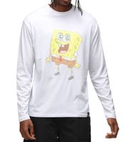 RE:COVERED X Nickelodeon Men's Long-Sleeved Shirt with Various Prints SpongeBob SquarePants Cotton Pullover Crew Neck Shirt in White