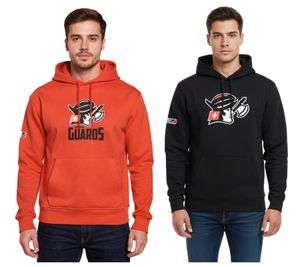 Felpa con cappuccio da uomo della European League of Football con logo Helvetic Guards, pullover in cotone rosso e nero Felpa con cappuccio da uomo della European League of Football con logo Helvetic Guards, pullover in cotone rosso e nero