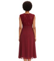 Damen Chiffonkleid mit Spitze und bestickten Pailletten Mini-Kleid Sommer-Kleid ärmellos 938376 Rubinrot