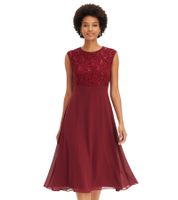 Damen Chiffonkleid mit Spitze und bestickten Pailletten Mini-Kleid Sommer-Kleid ärmellos 938376 Rubinrot