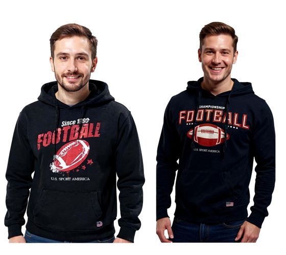 Sudadera con capucha U.S. SPORT AMERICA para hombre con motivo de fútbol, ​​jersey de algodón, sudadera informal en negro o azul oscuro