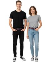 HIM Gürtel Echtleder-Gürtel mit Band-Schriftzug stylischer Freizeit-Gürtel Schwarz/Lila 