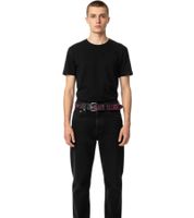 HIM Gürtel Echtleder-Gürtel mit Band-Schriftzug stylischer Freizeit-Gürtel Schwarz/Lila 