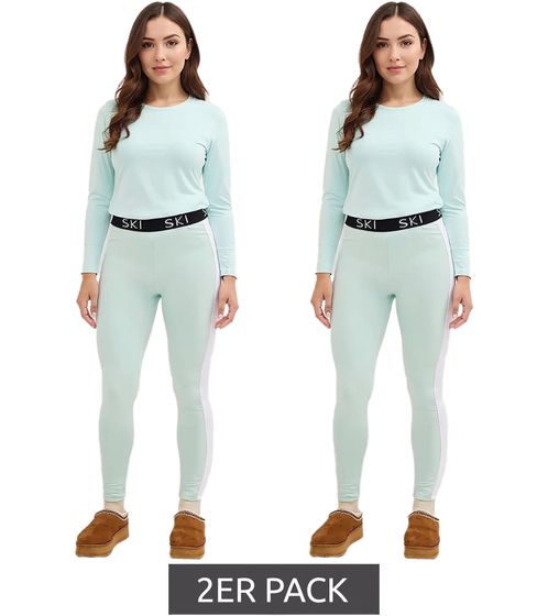 Leggings termici da donna in morbido tessuto super elasticizzato, confezione da 2, leggings da sci 951614, verde menta