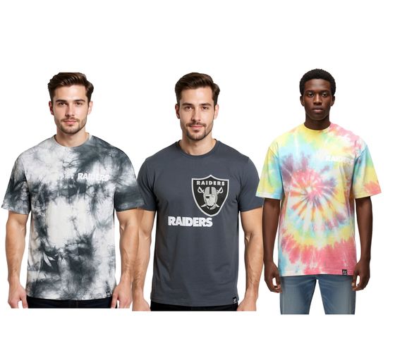 T-shirt da uomo RE:COVERED X NFL Las Vegas Raiders con stampa del logo, t-shirt girocollo in cotone, colore grigio/bianco o grigio