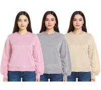 ZEGY Damen Sweatshirt schlichter Baumwoll-Pullover Rundhals-Pulli Sweater 1065 in Grau, Rosa oder Beige
