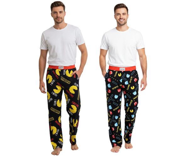 Pantaloni da pigiama da uomo RE:COVERED X Pac-Man con stampa integrale di Pac-Man, disponibili in nero/giallo o nero/rosso