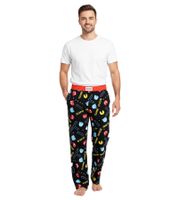 RE:COVERED X Pac-Man Loungepants Herren Schlafanzug-Hose mit Pac-Man Allover-Print Pyjama-Hose in Schwarz/Gelb oder Schwarz/Rot