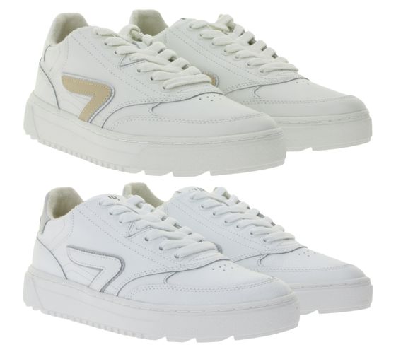 Sneakers da donna HUB Duke in vera pelle con fodera in spugna W50008L31-L10, colore bianco/beige o bianco/grigio
