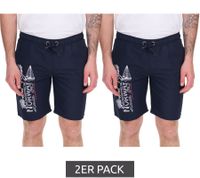 2er Pack GEOGRAPHICAL NORWAY Quara Herren Badehose Schwimm-Hose mit Logo-Print Bade-Shorts mit Taschen Schwimm-Shorts 001 Navy