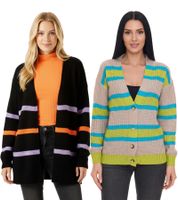 Cardigan Aniston CASUAL pour femme : Cardigan tendance à boutons et rayures contrastées beige/bleu/vert ou noir/orange/violet