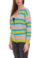 Cardigan Aniston CASUAL pour femme : Cardigan tendance à boutons et rayures contrastées beige/bleu/vert ou noir/orange/violet