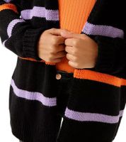 Cardigan Aniston CASUAL pour femme : Cardigan tendance à boutons et rayures contrastées beige/bleu/vert ou noir/orange/violet