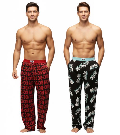 Pantalones de pijama RE:COVERED X ACDC para hombre con estampado integral de ACDC en negro/rojo o negro/azul claro