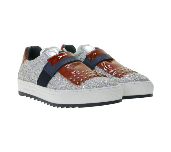 DUCA DEL COSMA Pine Damen Echtleder-Schuhe mit Lackleder glitzernde Alltags-Schuhe 150591-61 Silber/Blau/Rot