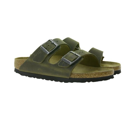 BIRKENSTOCK Arizona Nubuck Leather Slippers for Women and Men, Made in Germany, Narrow Width, Soft Footbed, 1027039 Khaki