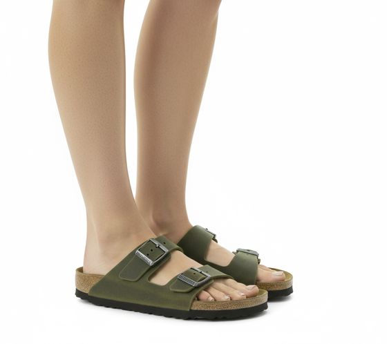 Ciabatte BIRKENSTOCK Arizona in pelle nabuk per donna e uomo, prodotte in Germania, modello stretto, 1027039 Kaki