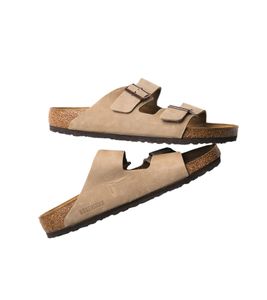 BIRKENSTOCK Arizona Nubukleder-Schlappen Damen und Herren Pantoletten Haus-Schuhe  Made in Germany schmale Breite 352203 Braun