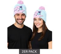 2-Pack Value Pack: POKEMON Beanie with Pom Pom in Jigglypuff Design, Gaming Hat, Knitted Beanie, Fan Merchandise KC160211POK, Blue/Pink