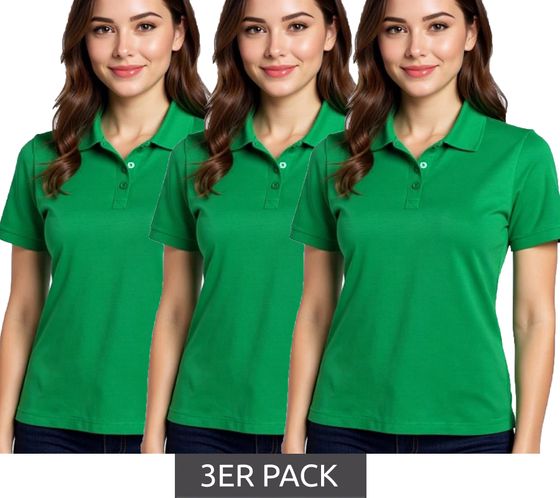 3er Sparpack ELEVATE Helios Damen Polo-Shirt Baumwolle Polo-Hemd Pique-Strick 180 g/m² 3810769 Grün