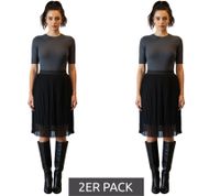 2er Sparpack ZEGY Damen Plissee-Rock schlichter Sommer-Rock Midi-Rock 1052 Schwarz