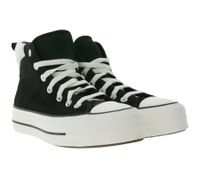 Converse Chuck Taylor All Star Puff Lift Damen Schuhe High Top Chucks mit Kunstfell-Futter am Schaftrand Echtleder Retro-Sneaker 132170C Schwarz
