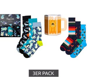 3 pairs of Happy Socks cotton socks in a gift box "Polar Edition" with polar bears, penguins, and whales in blue/navy/black or "Sausage & Beer" with sausage, beer, and stripes in blue/navy/red 3 pairs of Happy Socks cotton socks in a gift box "Polar Edition" with polar bears, penguins, and whales in blue/navy/black or "Sausage & Beer" with sausage, beer, and stripes in blue/navy/red