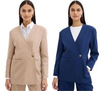 stylischer Damen Ausgeh-Blazer Herbst-Blazer Business-Blazer Baumwoll-Blazer Beige oder Blau