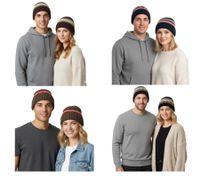 Trust Co Unisex Häkel-Mütze Winter-Mütze weiche Strick-Mütze mit Streifen Baumwoll-Mütze Navy/Weiß, Braun/Weiß, Khaki/Weiß oder Navy/Rot