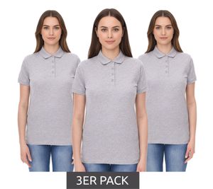 3er Sparpack SANTINO Mathias Damen Polo-Shirt aus Bio-Baumwolle Polo-Hemd mit 4er Knopfleiste Kurzarm-Shirt meliert 180 gr/m2 Grau
