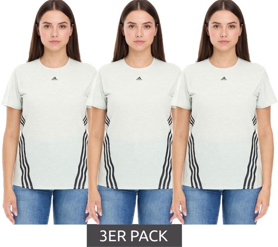 3-pack adidas women's sustainable sports shirt, round neck, fitness shirt, sports top, short-sleeved shirt, HK6976 green/black