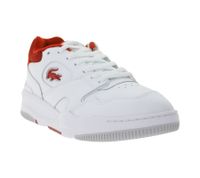 LACOSTE LINESHOT 124 2 SMA Scarpe da uomo in vera pelle, sneakers traspiranti con soletta OrthoLite, scarpe stringate, bianco/rosso