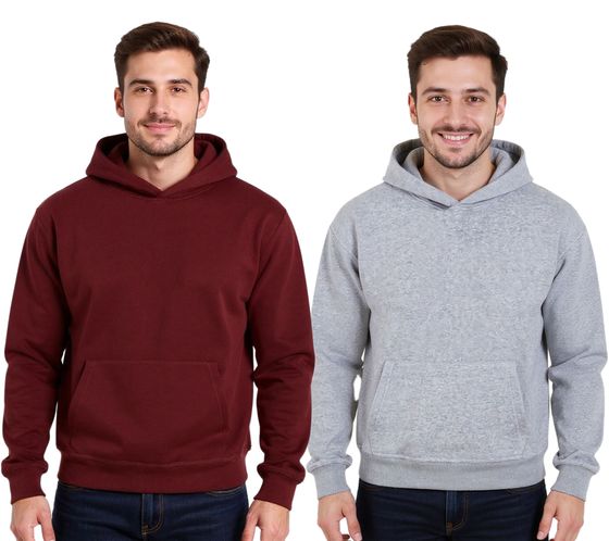 European League of Football Blank Cotton Hoodie for Men, Hooded Sweatshirt with Kangaroo Pocket in Zinfandel Red or Heather Gray