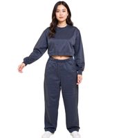 ZEGY Damen Jogging-Anzug Sweat-Jogger Crop-Pullover Baumwoll-Set 1072 Braun oder Navy