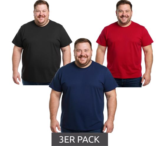 3-pack ELEVATE Heros men's T-shirt, also available in 4XL & 5XL. Plain cotton shirt, 150 g/m² basic shirt, undershirt, plus sizes. Red, black, or navy.