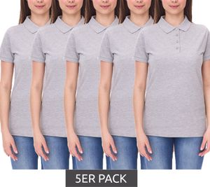 5er Sparpack SANTINO Mika Damen Polo-Shirt aus Bio-Baumwolle Polo-Hemd mit 4er Knopfleiste Kurzarm-Shirt meliert 210 gr/m2 Grau 5er Sparpack SANTINO Mika Damen Polo-Shirt aus Bio-Baumwolle Polo-Hemd mit 4er Knopfleiste Kurzarm-Shirt meliert 210 gr/m2 Grau