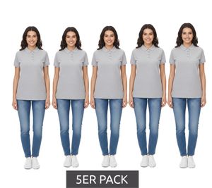 5er Sparpack SANTINO Mika Damen Polo-Shirt aus Bio-Baumwolle Polo-Hemd mit 4er Knopfleiste Kurzarm-Shirt meliert 210 gr/m2 Grau