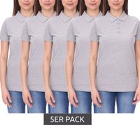 5er Sparpack SANTINO Mika Damen Polo-Shirt aus Bio-Baumwolle Polo-Hemd mit 4er Knopfleiste Kurzarm-Shirt meliert 210 gr/m2 Grau