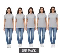 5er Sparpack SANTINO Mika Damen Polo-Shirt aus Bio-Baumwolle Polo-Hemd mit 4er Knopfleiste Kurzarm-Shirt meliert 210 gr/m2 Grau