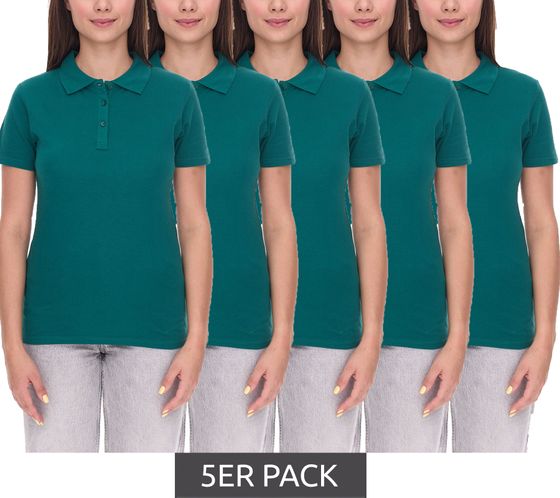 5-Pack Value Pack ELEVATE Helios Women's Polo Shirt, Cotton Pique Knit, 180 g/m², 3810760, Forest, Dark Green