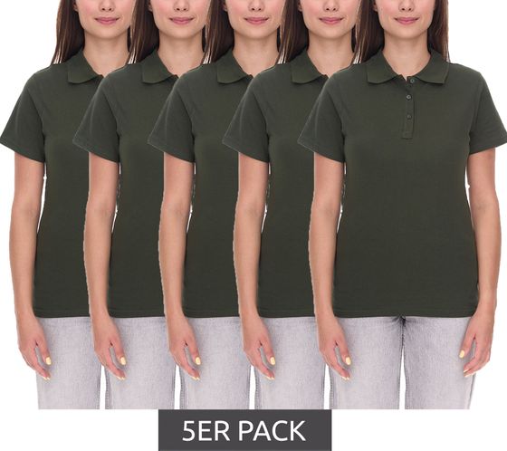 ELEVATE Helios Women's Polo Shirt, Cotton Pique Knit, 180 g/m², 3810770, Army Green, Dark Green, 5-Pack