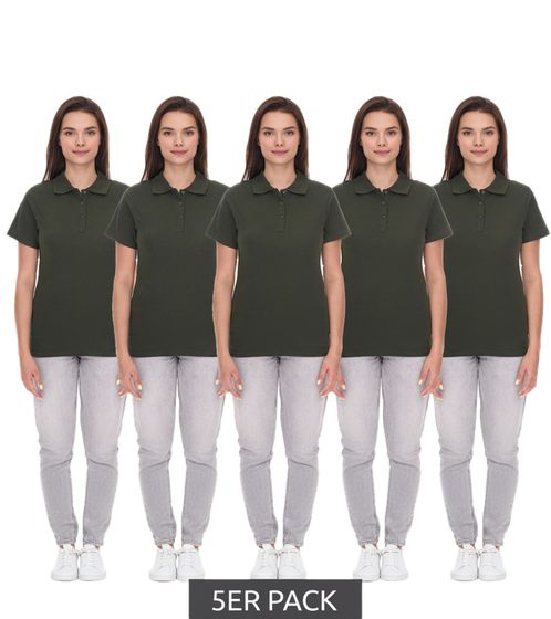 ELEVATE Helios Women's Polo Shirt, Cotton Pique Knit, 180 g/m², 3810770, Army Green, Dark Green, 5-Pack