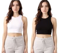 ZEGY Women's Crop Top Tank Top Ribbed Cotton Sleeveless Shirt 1085 Black or White