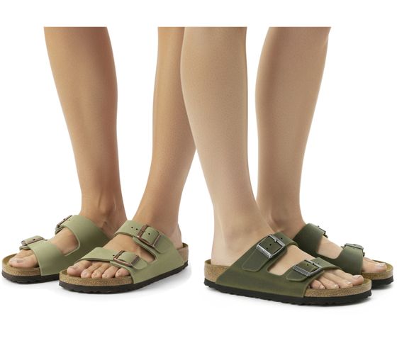 Ciabatte BIRKENSTOCK Arizona in pelle nabuk per donna e uomo, Made in Germany, larghezza ridotta, plantare morbido, 352203 o 1027039, in marrone o kaki