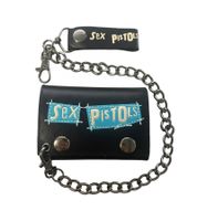 Cartera de los Sex Pistols con el logo de la banda punk rock, negra/azul