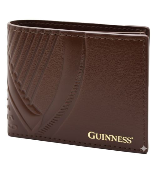 Portafoglio Guinness con logo, struttura robusta, compatto, marrone