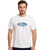 Camiseta RE:COVERED X FORD para hombre con estampado Ford Torino, cuello redondo de algodón, RCFRD504, color crudo-blanco