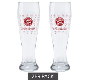 2-pack FC Bayern Munich Team 2022/23 Beer Glasses – Official Collector's Edition 640ml Wheat Beer Glass 31324 Transparent/Red